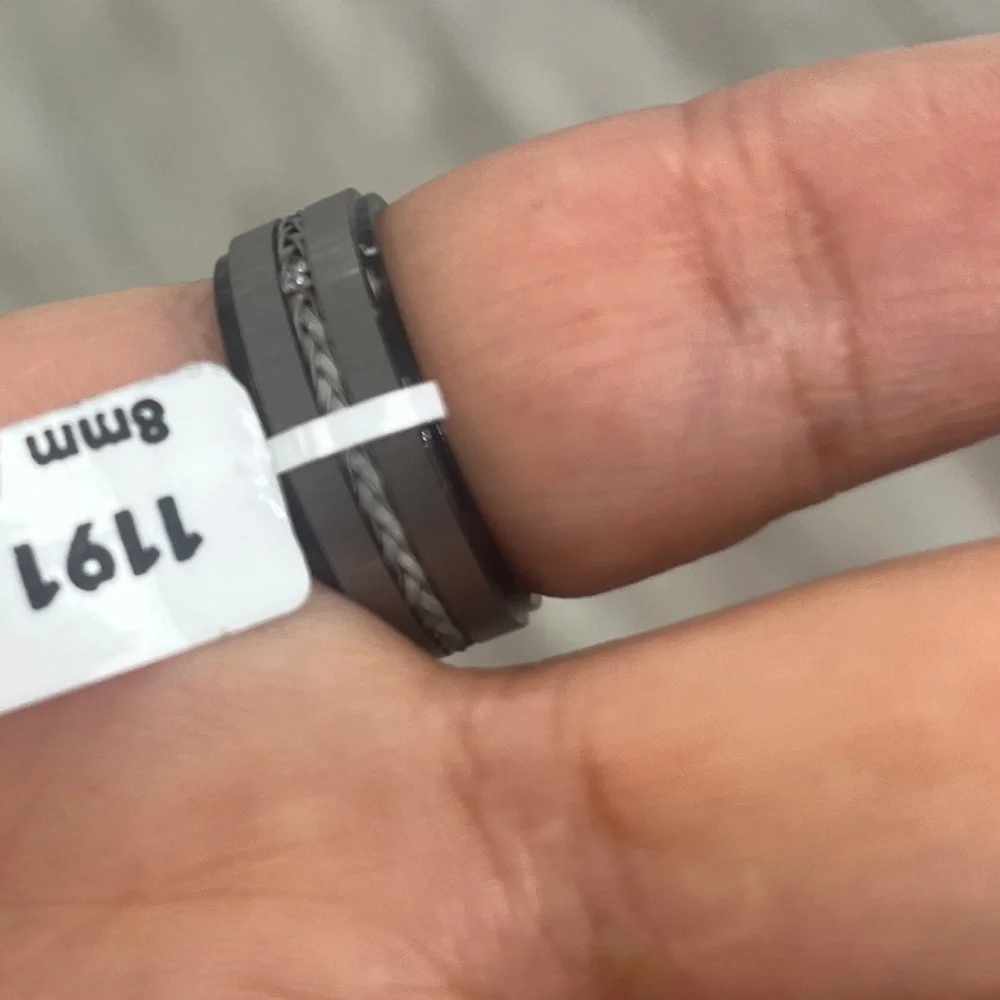 8mm black Tungsten with Braided Steel Rope Inlay Eternity Tungsten Wedding Band